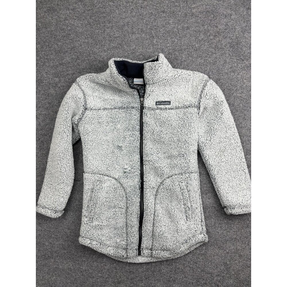 Columbia Jacket Kids L Gray Sherpa Fleece Full Zip Pockets Warm Longline